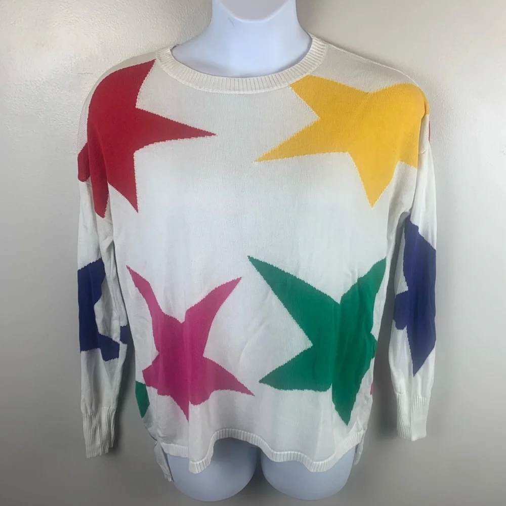 Boutique Fantastic Fawn‎ White With Stars Knit Medium Oversized Sweater
